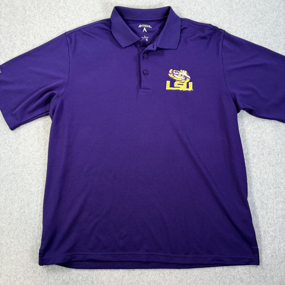 LSU Tigers Short Sleeve Polo Shirt Antigua Men's Large Purple Collared